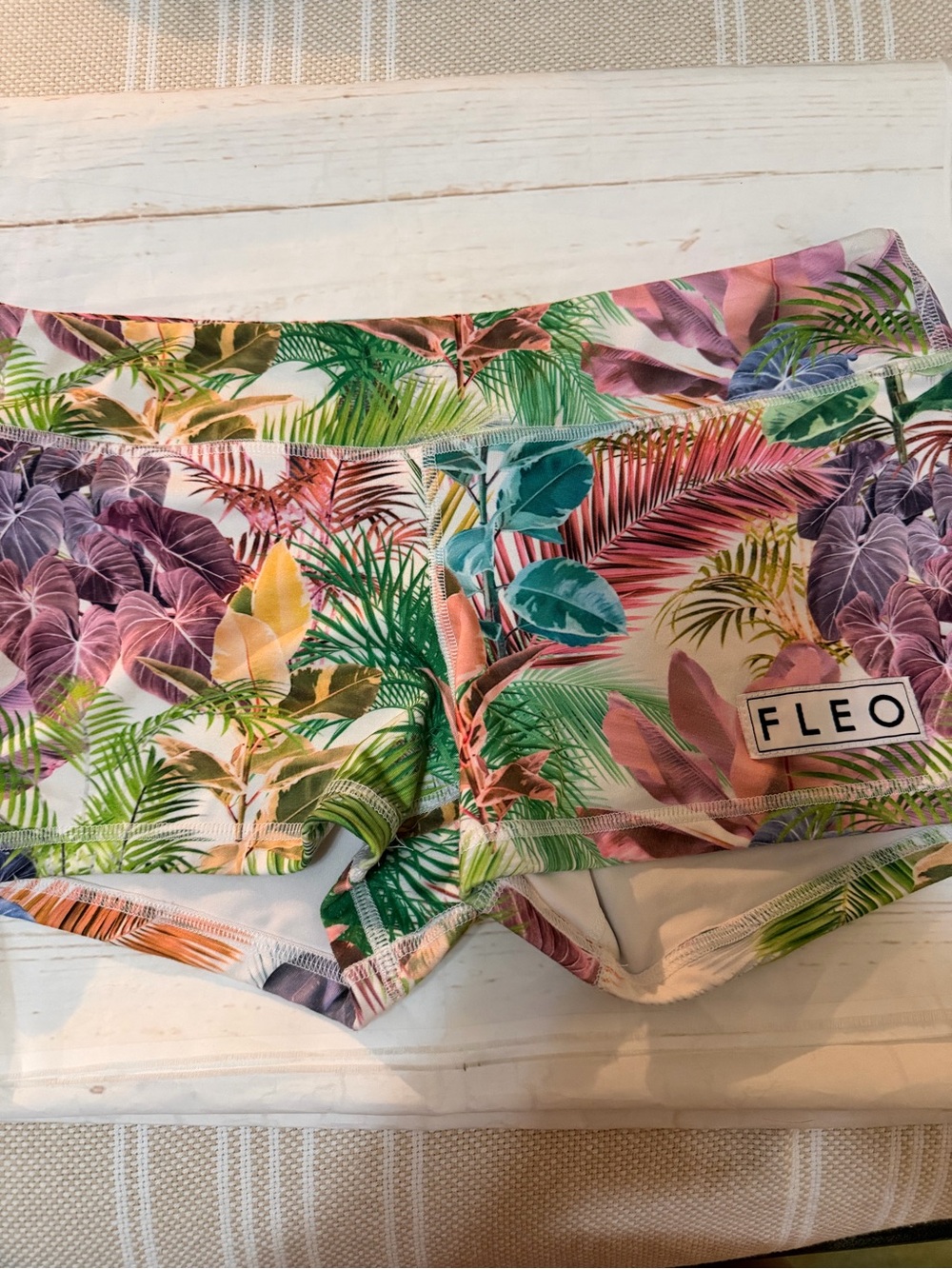 Fleo Women's Tropical Leaf Print Athletic Shorts - Pink, Green, Purple